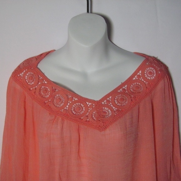 Indigo Soul Salmon Pink Tunic Large Crochet Lace - Picture 4 of 5